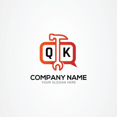 Fototapeta premium Services Icon or Chat Logo With Letter QK Logo Isolated Vector Illustration