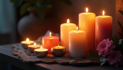 Decorative candle collection with flowers during Earth Hour.