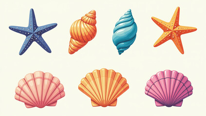 colorful vector designs featuring seashells starfish summer vacation tropical beach
