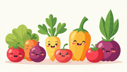 colorful veggies fun eat cute cartoons kids make great vector illustrations healthy