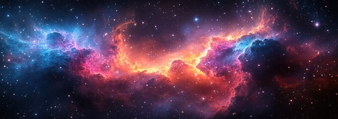 Fototapeta premium Cosmic Nebula with Glowing Stars in Purple Blue and Red Hues