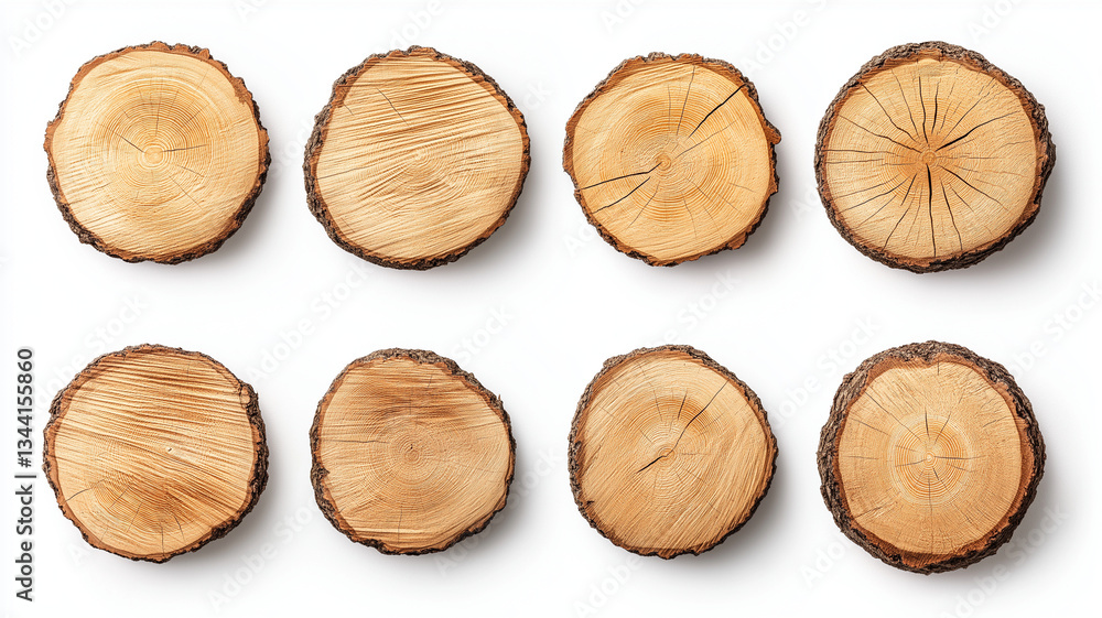 Aufkleber natural wood slices arranged grid, showcasing various textures and patterns. each slice features uni