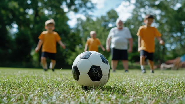 Soccer Ball on Grass, Family Fun, Kids Playing