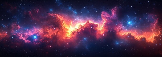 Naklejka premium Vibrant Cosmic Nebula with Glowing Stars and Dreamy Atmosphere