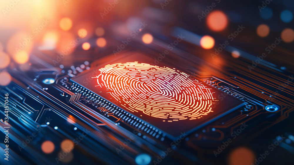 Aufkleber vibrant digital fingerprint is displayed on circuit board, symbolizing advanced technology and secur