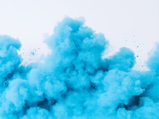 A billowing cloud of blue smoke against a white background