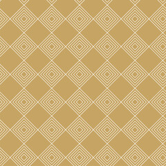 Abstract geometric pattern with squares, crosses, stripes, lines. Seamless vector background. White and gold ornament. Modern reticulated graphic design.