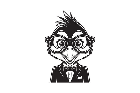 ostrich with glasses vector