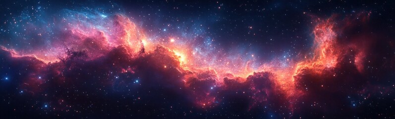 Fototapeta premium Vibrant Cosmic Nebula with Intense Purple Hues and Glowing Stars in Deep Space