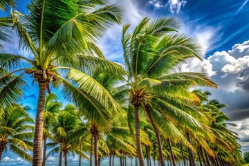 Fototapeta premium Majestic Palm Date Trees Swaying in the Wind - Candid Photography Stock Photo
