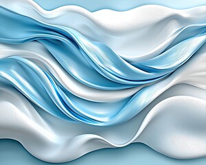 Obraz premium Flowing Waves of Light Blue and White Fabric on Soft Background for Elegant Design