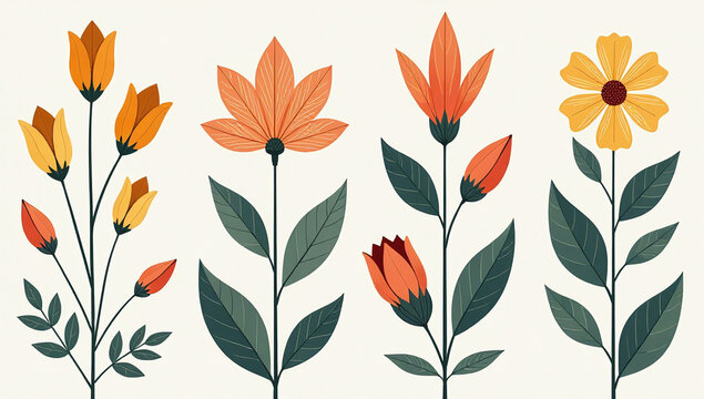 floral patterns folk geometry evoke sense springtime beauty minimalist illustrations various colors flat