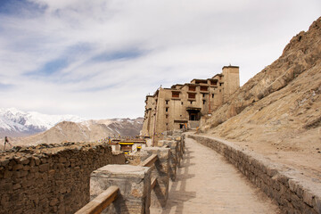 View landscape of Leh Stok Monastery or Stok Gompa Palace at Leh Ladakh Village while winter season...