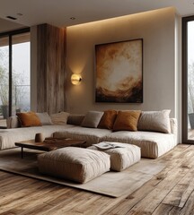 Scandinavian Style Living Room Mock Up with Modern Interior Design and Poster Frame