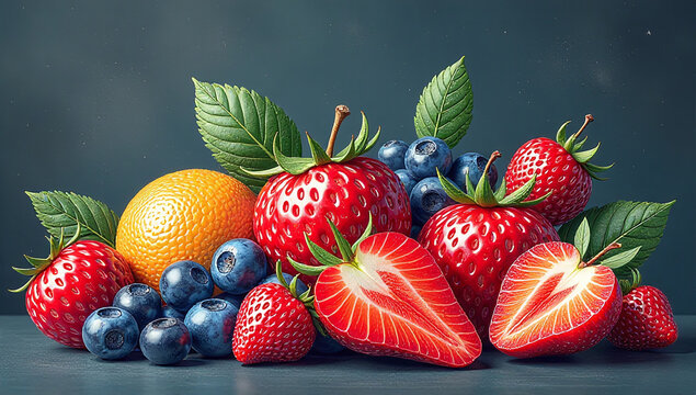 fruits berries drawn traditional chalk techniques trendy doodle style la dolce vita