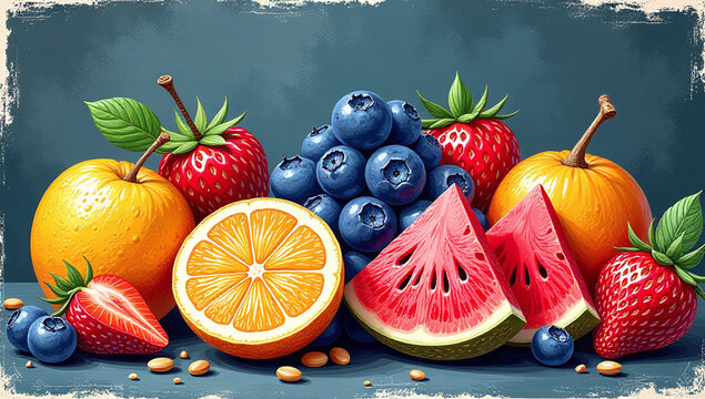 fruits berries drawn traditional chalk techniques trendy doodle style la dolce vita