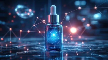 Advanced formula serum with futuristic glowing network backdrop concept