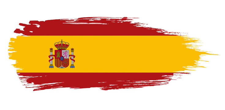Flag of Spain on a brush stroke with torn edges in grunge style. The national symbol of Spain is the red-yellow flag in a stylish design.