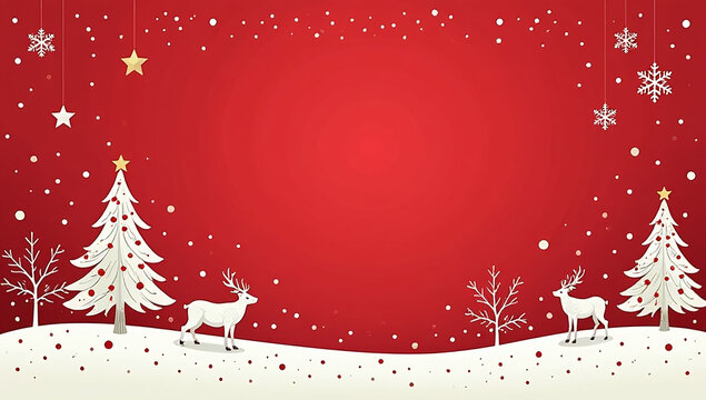 holiday print features red background festive illustrations winter elements holiday symbols horizontal layout