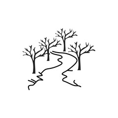 silhouettes of mountains, forests and rivers