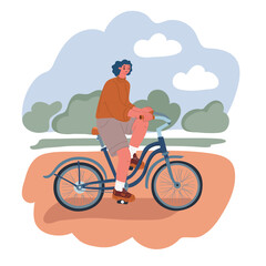 Naklejka premium Cartoon vector illustration of a woman cycling on a sunny day, embracing the joy and freedom of outdoor adventure.