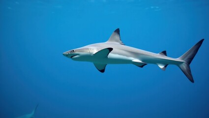 Fototapeta premium graceful shark swimming gracefully through clear blue ocean waters, showcasing marine life