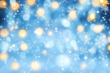 Obraz premium Magical Winter Background Blue Bokeh Lights, Falling Snowflakes, Festive Design