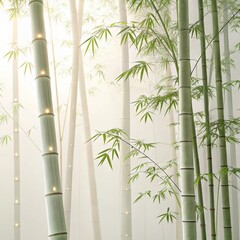 Serene bamboo forest with soft light and misty atmosphere