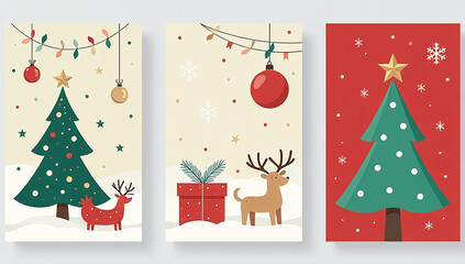 Naklejka premium modern holiday cards feature trendy designs festive elements like trees balls toys vector