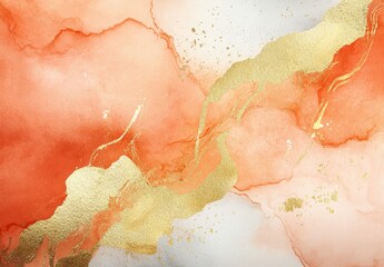 Abstract Watercolor Background with Gold Accents in Peach and Grey Tones