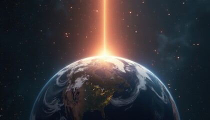 Earth globe illuminated by a beam of light during Earth Hour.