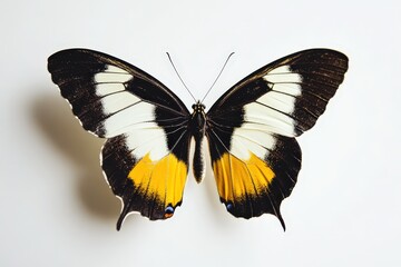 A beautifully patterned butterfly rests against a clean white background