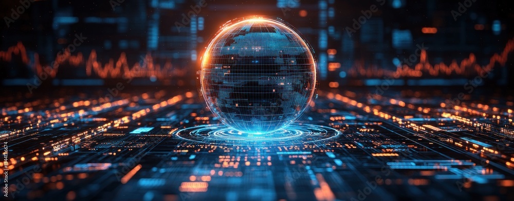 Poster digital currency exchange and financial technology futuristic artwork with forex trading graphs and 