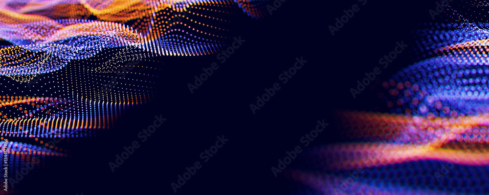 Aufkleber abstract wave of particles. big data digital flow concept. llm learning process, ai technology. quan