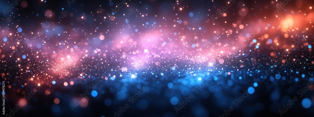 Poster bokeh abstract background in blue and purple hues with glowing orbs for modern technology and busine