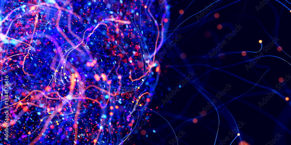 Poster neural network digital brain. artificial intelligence concept. futuristic cybernetic technology. qua