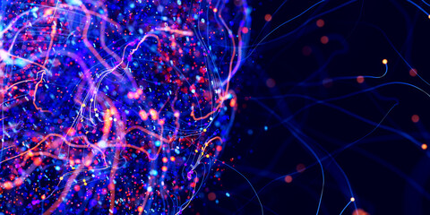 Neural network digital brain. Artificial intelligence concept. Futuristic cybernetic technology. Quantum AI structure. 3d render illustration