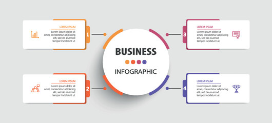 Business infographic design template with 4 options, steps or processes. Can be used for workflow layout, diagram, annual report, web design	
