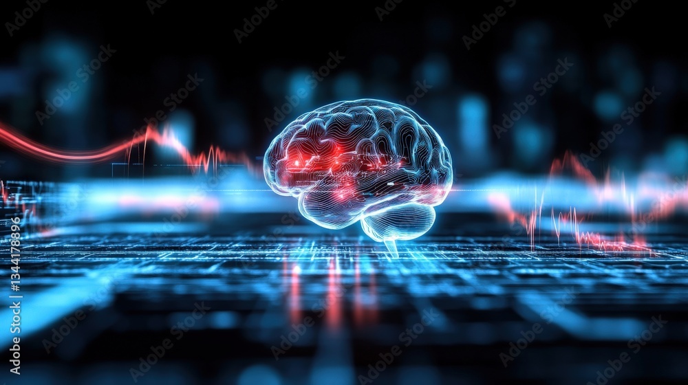 Poster innovative brain technology digital landscape conceptual illustration high-tech environment futurist