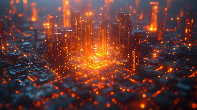 Hyper-connected futuristic city digital holograms AI-driven infrastructure smart technology