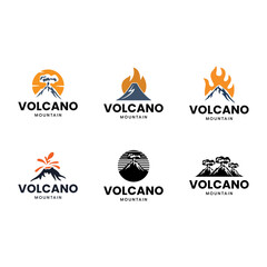 Set of eruption mountain isolated on white background.