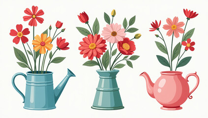 bouquets flowers watering cup teapot spring holidays women day easter mother day perfect card poster flower