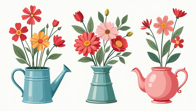 bouquets flowers watering cup teapot spring holidays women day easter mother day perfect card poster flower