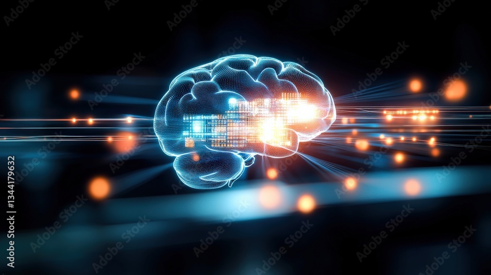 Poster exploring neural innovation brain visualization digital realm infographics futuristic environment ab