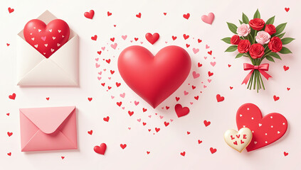 reeting cards valentine day vector cute illustrations festive decorative elements heart bouquet envelope sweets