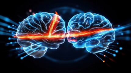 Obraz premium Neuroscience research breakthrough virtual lab digital art high-tech environment close-up view brain connectivity concept