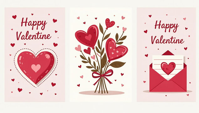 reeting cards valentine day vector cute illustrations festive decorative elements heart bouquet envelope sweets