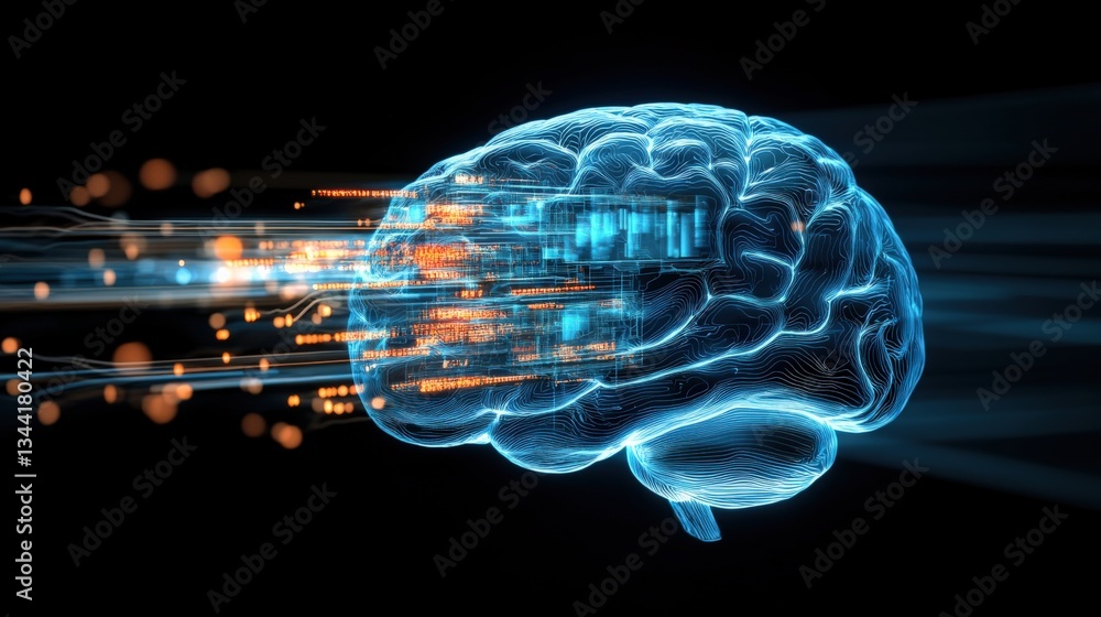 Poster innovative brain technology advancements digital realm 3d graphic visualization futuristic environme