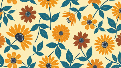retro floral patterns make great fabrics packaging yellow brown blue colors vintage