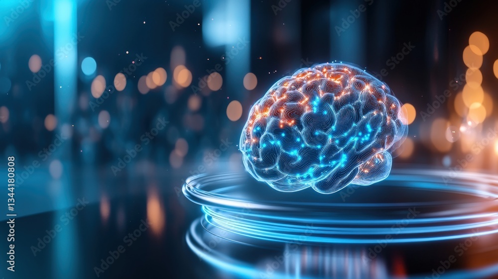 Poster exploring neural connections a digital brain concept futuristic lab 3d visualization high-tech envir